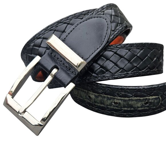 Bragano Black Woven Leather Belt Mens Made in Canada XL 41–45 In Waist - Picture 2 of 14
